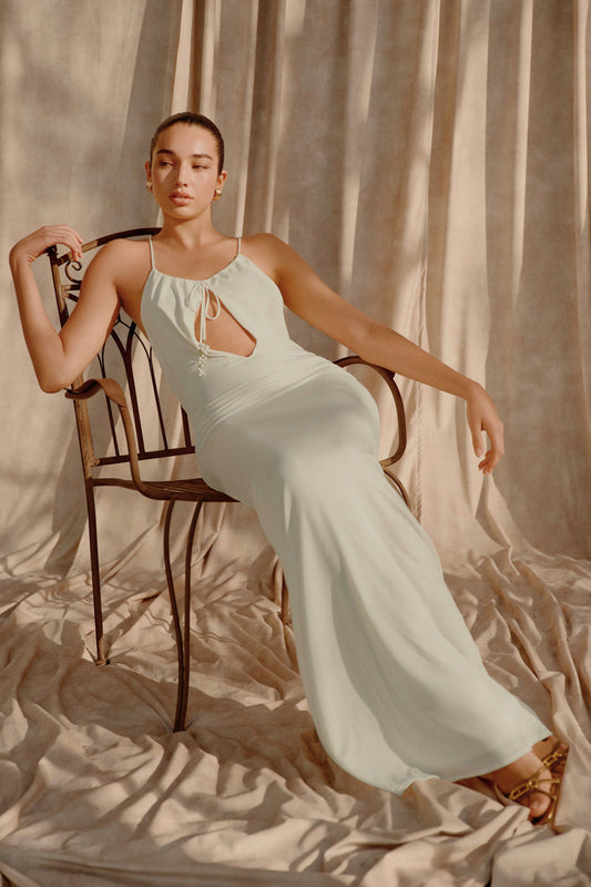 Robe Maxi Beryl Étroite avec Perles - Ivoire