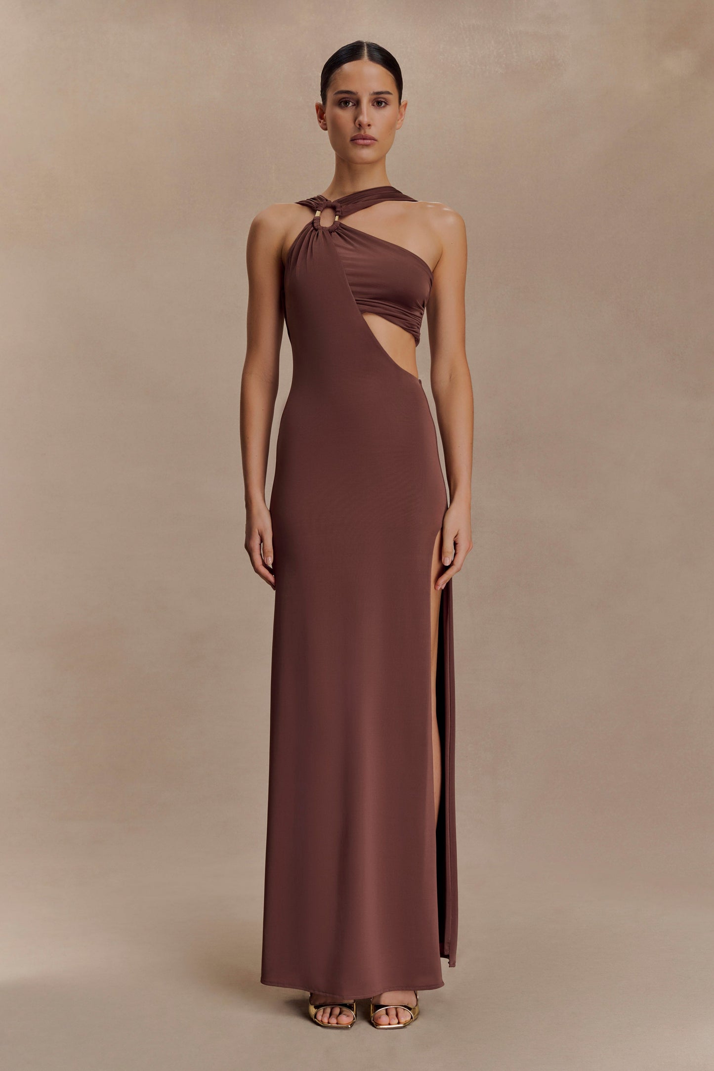 Robe Maxi Lottie Slinky avec fente - Chocolat