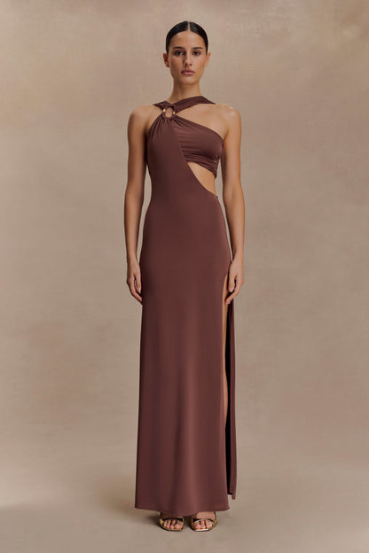 Robe Maxi Lottie Slinky avec fente - Chocolat