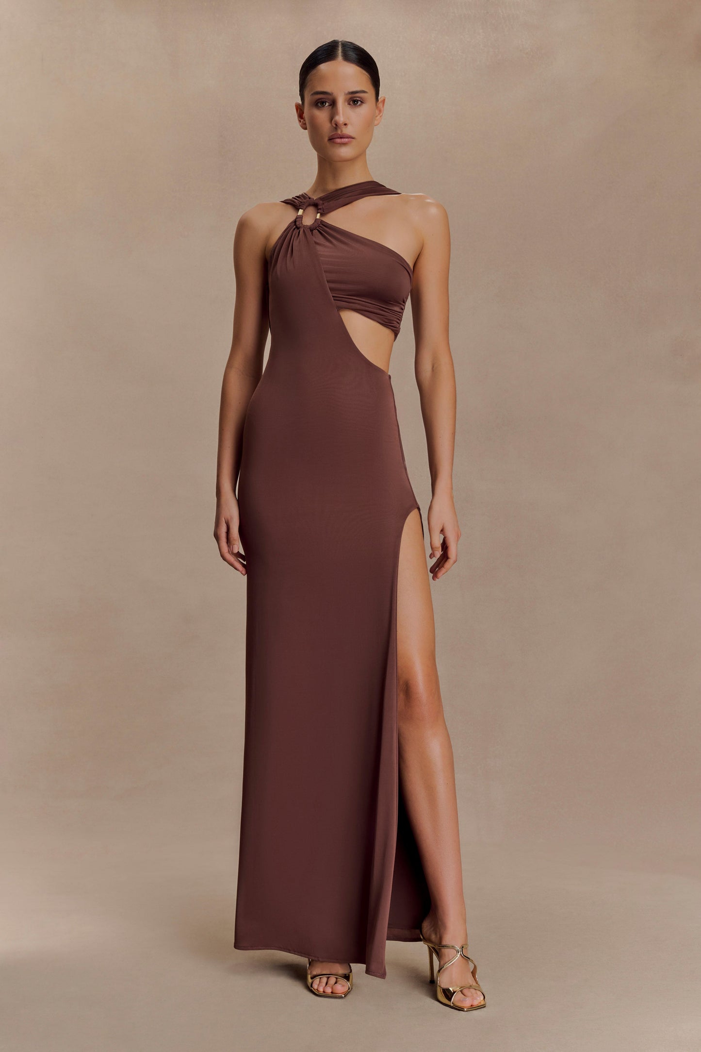 Robe Maxi Lottie Slinky avec fente - Chocolat