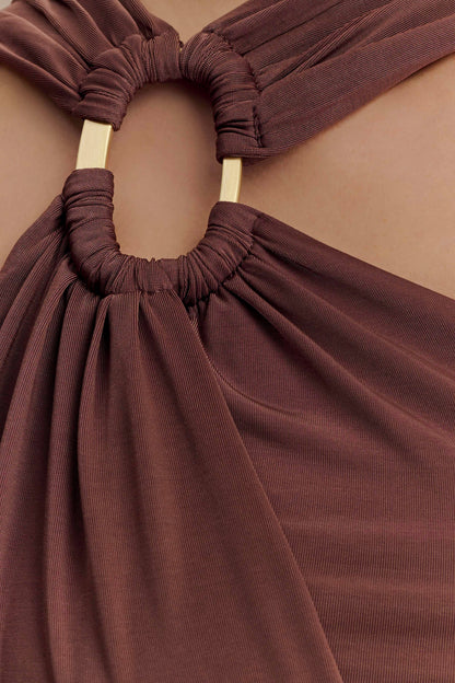 Robe Maxi Lottie Slinky avec fente - Chocolat