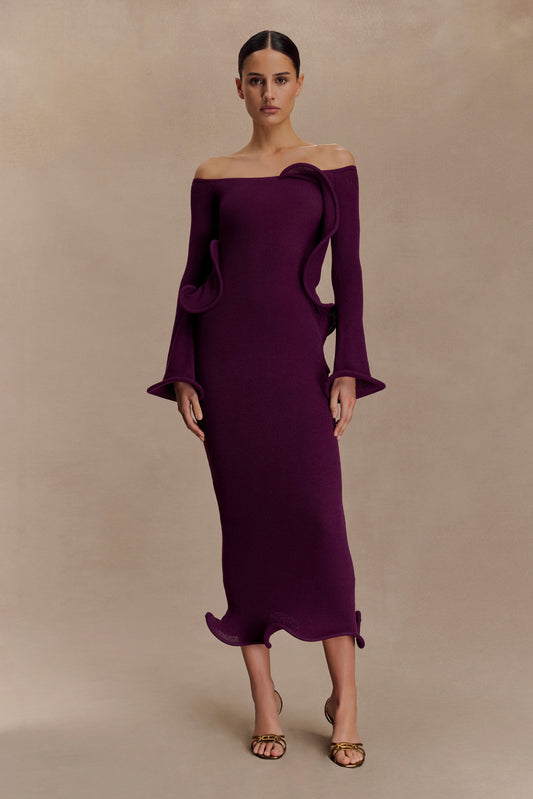 Sandrine Robe Maxi Tricoté Décolleté Croisé - Prune