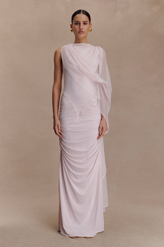 Amandine Robe Maxi Étroite à Fronces - Rose Pâle