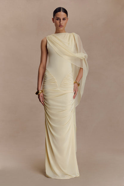 Amandine Robe Maxi Étroite à Plis - Citron
