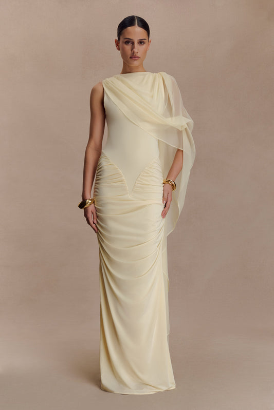 Amandine Robe Maxi Étroite à Plis - Citron