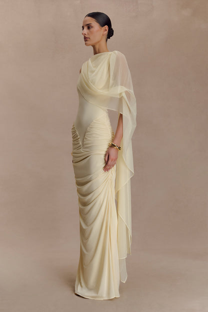 Amandine Robe Maxi Étroite à Plis - Citron