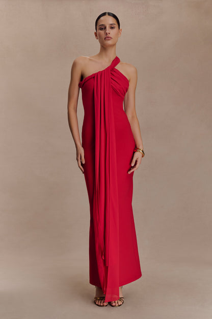 Robe Maxi en Crêpe à Nœuds Philippa - Rubis