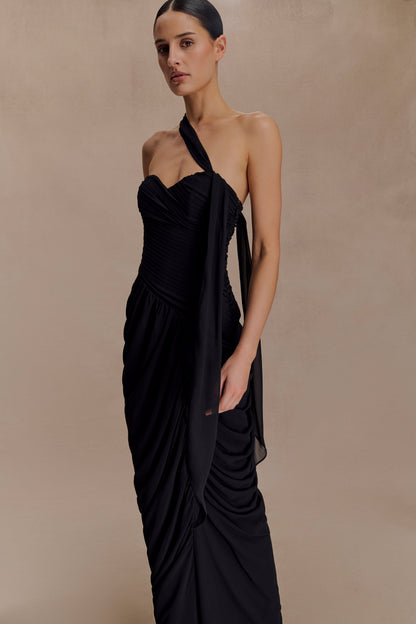 Robe Maxi en Chiffon à Plis Micaela - Noir