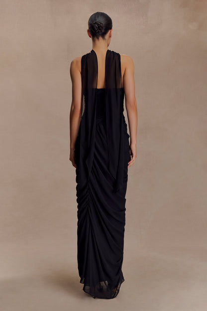 Robe Maxi en Chiffon à Plis Micaela - Noir