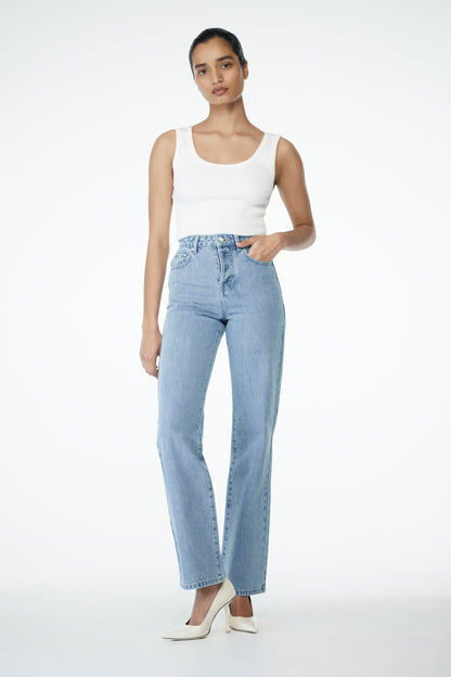 Jean droit taille haute Janine - Bleu classique
