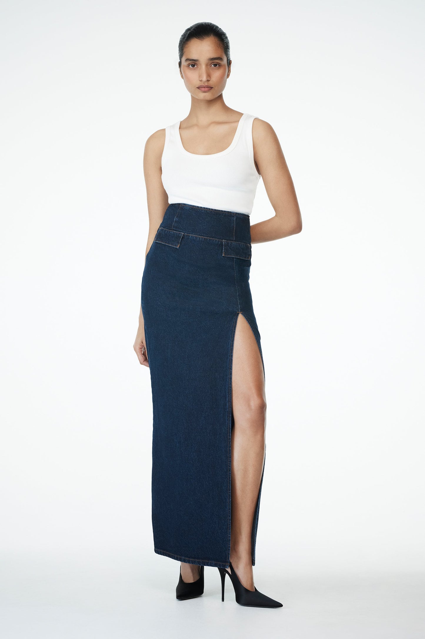 Jupe Maxi en Jean Maylena à Taille Haute - Bleu Indigo