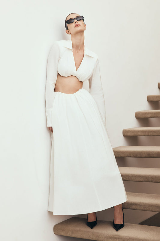 Jupe Maxi Greta à Plis - Blanche