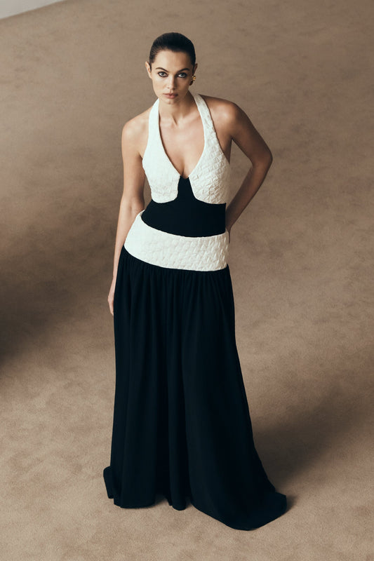 Robe Maxi en Chiffon Celine - Noir/Blanc
