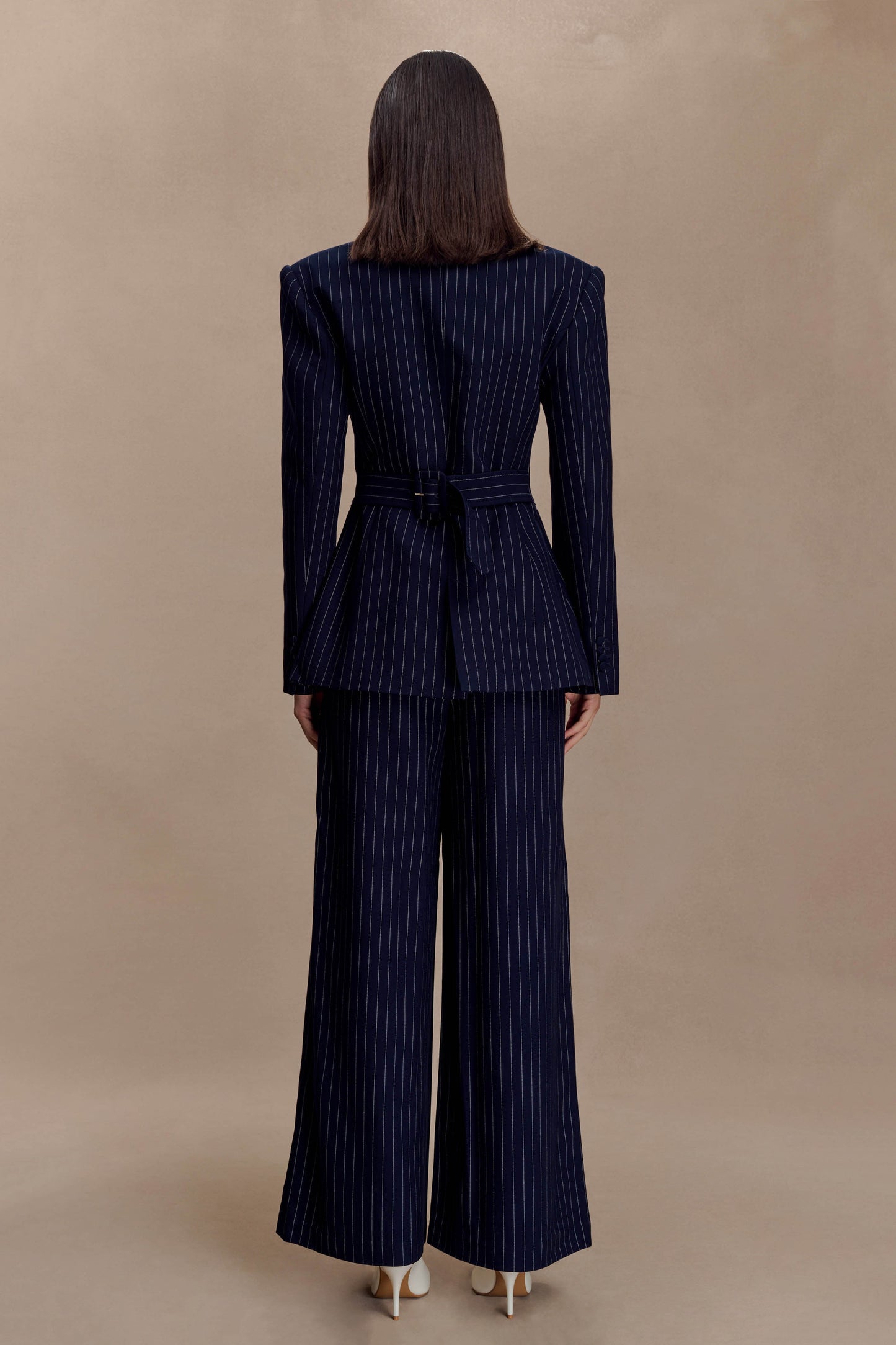 Pantalon large à plis Jacqueline - Rayures bleu marine