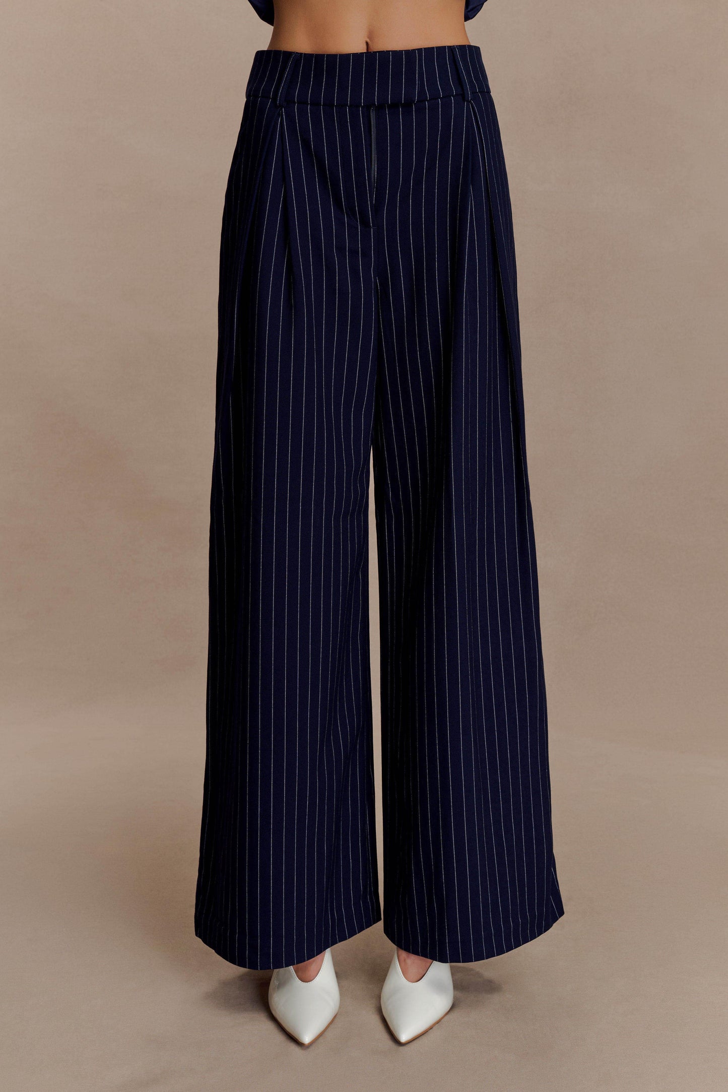 Pantalon large à plis Jacqueline - Rayures bleu marine
