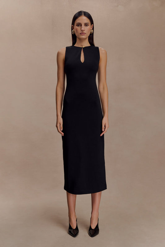 Robe midi en crêpe sans manches Norah - Noir