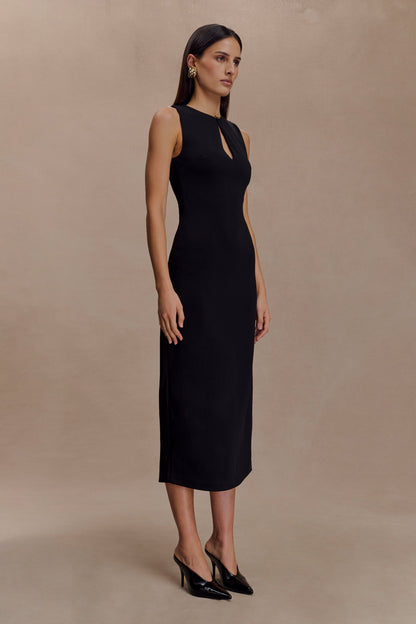 Robe midi en crêpe sans manches Norah - Noir