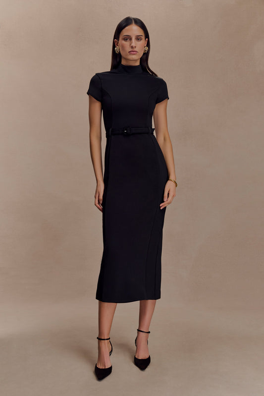 Robe midi en crêpe à manches courtes Arwyn - Noir