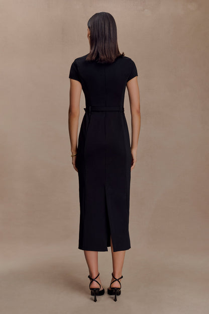 Robe midi en crêpe à manches courtes Arwyn - Noir