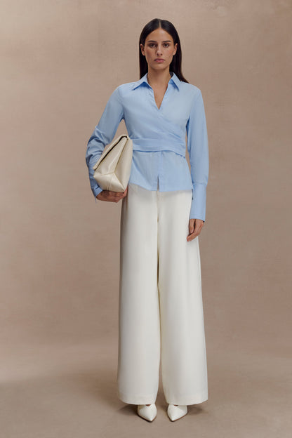 Chemise en coton à envelopper Eugenia - Bleu