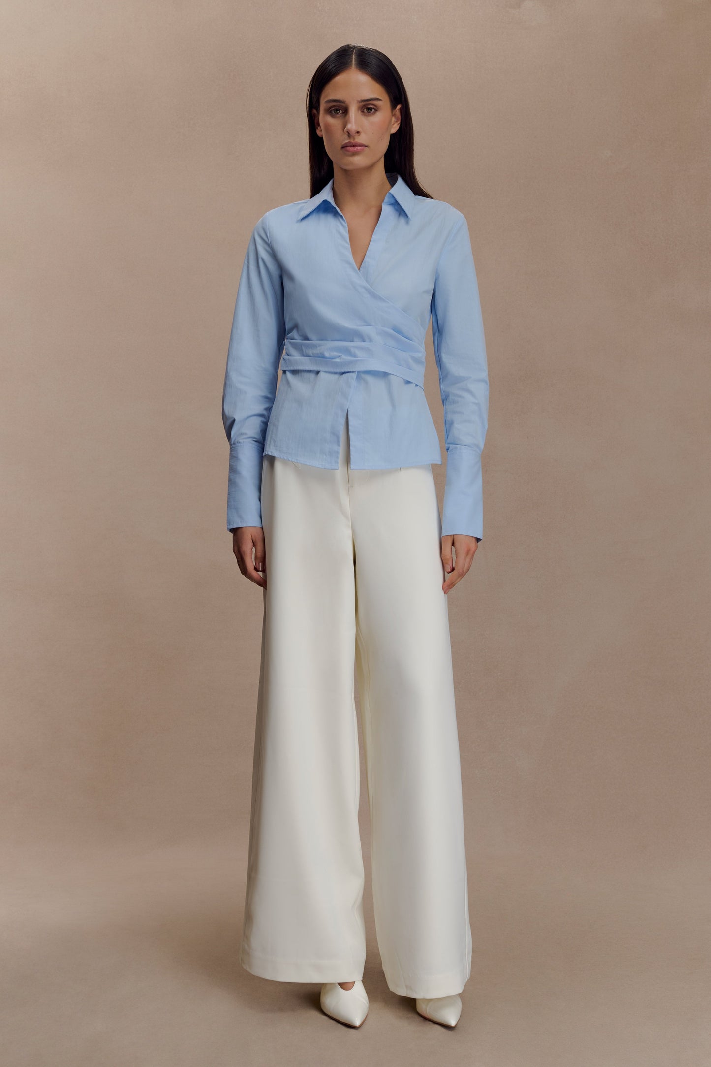 Chemise en coton à envelopper Eugenia - Bleu