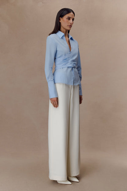 Chemise en coton à envelopper Eugenia - Bleu