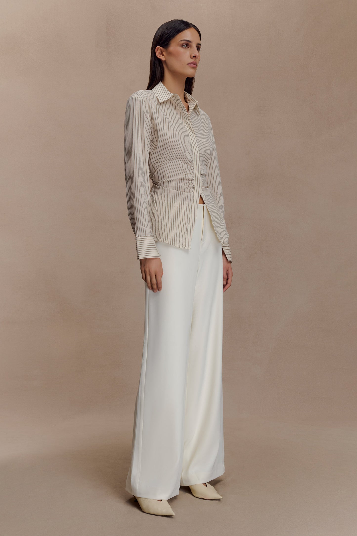 Chemise en coton Millie à nouer dans le dos - Rayures beige