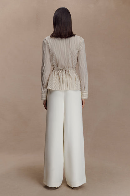 Chemise en coton Millie à nouer dans le dos - Rayures beige