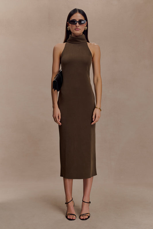 Robe midi à col montant Kennedy - Chocolat