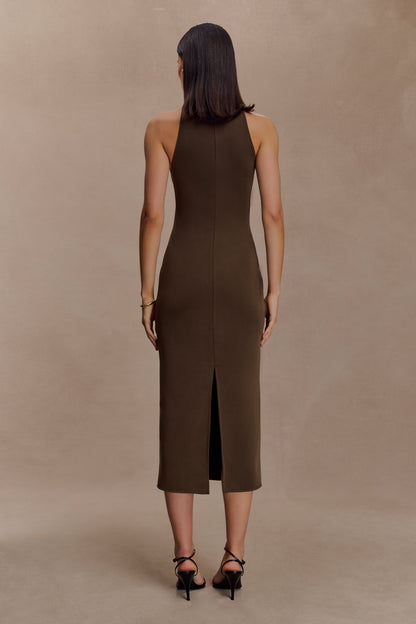 Robe midi à col montant Kennedy - Chocolat