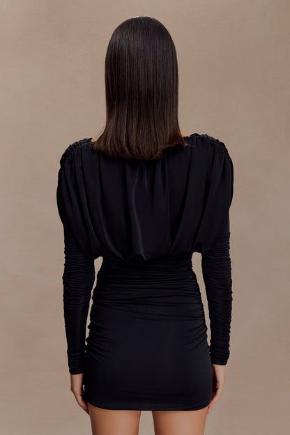 Robe mini Hayden à manches longues et décolleté plongeant - Noir