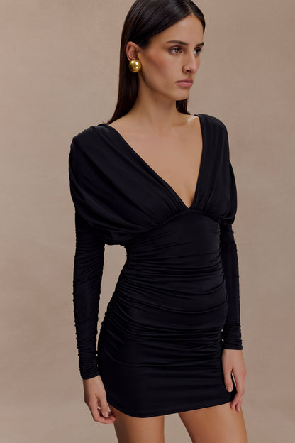 Robe mini Hayden à manches longues et décolleté plongeant - Noir