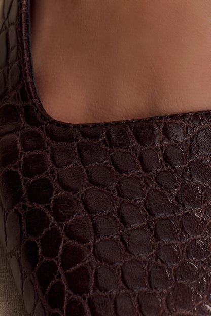 Maren, talons imitation cuir croco - Chocolat