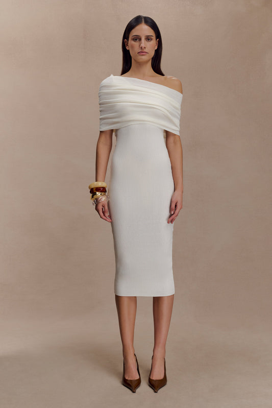 Zandie Robe Midi en Tricot Mélangé Cachemire - Ivoire