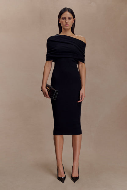 Zandie Robe mi-longue en tricot mélangé cachemire - Noir