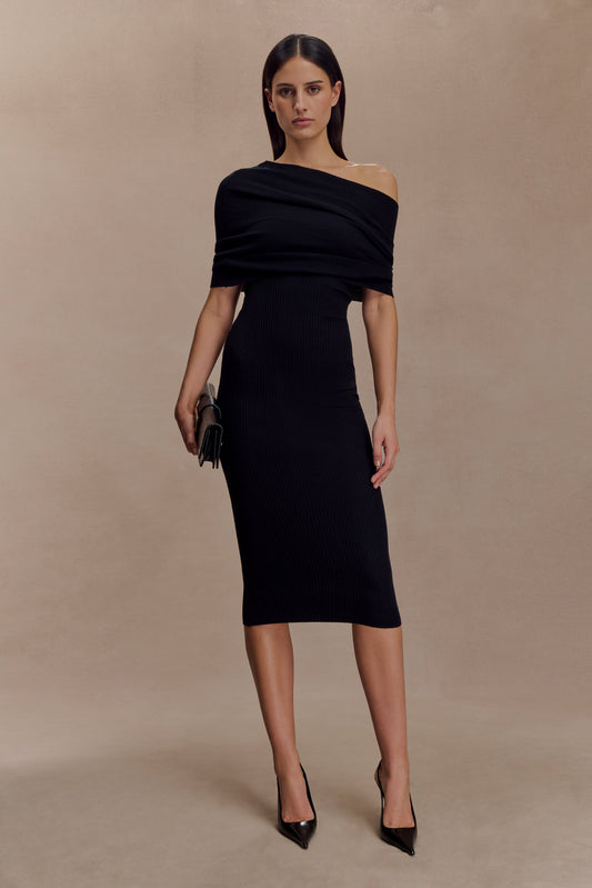 Zandie Robe mi-longue en tricot mélangé cachemire - Noir
