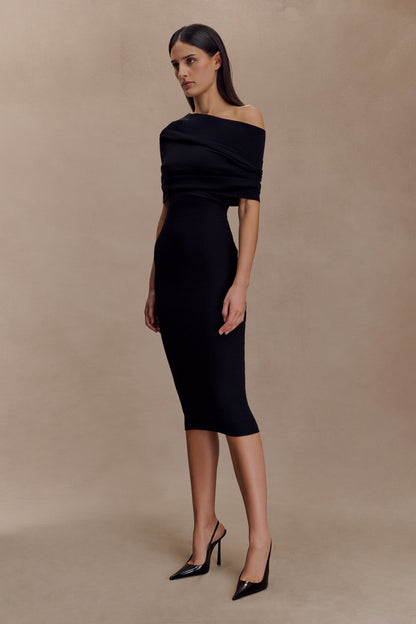 Zandie Robe mi-longue en tricot mélangé cachemire - Noir