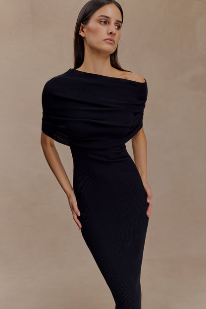 Zandie Robe mi-longue en tricot mélangé cachemire - Noir