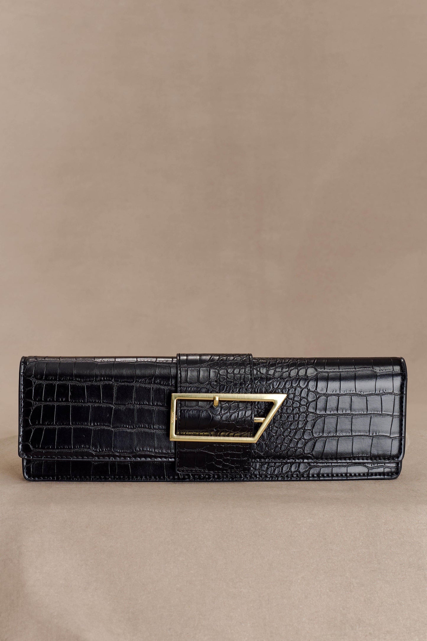 Jessica Clutch en simili cuir croco - Noir