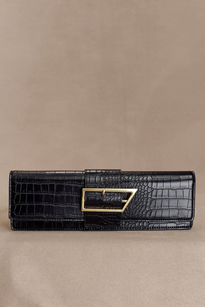 Jessica Clutch en simili cuir croco - Noir