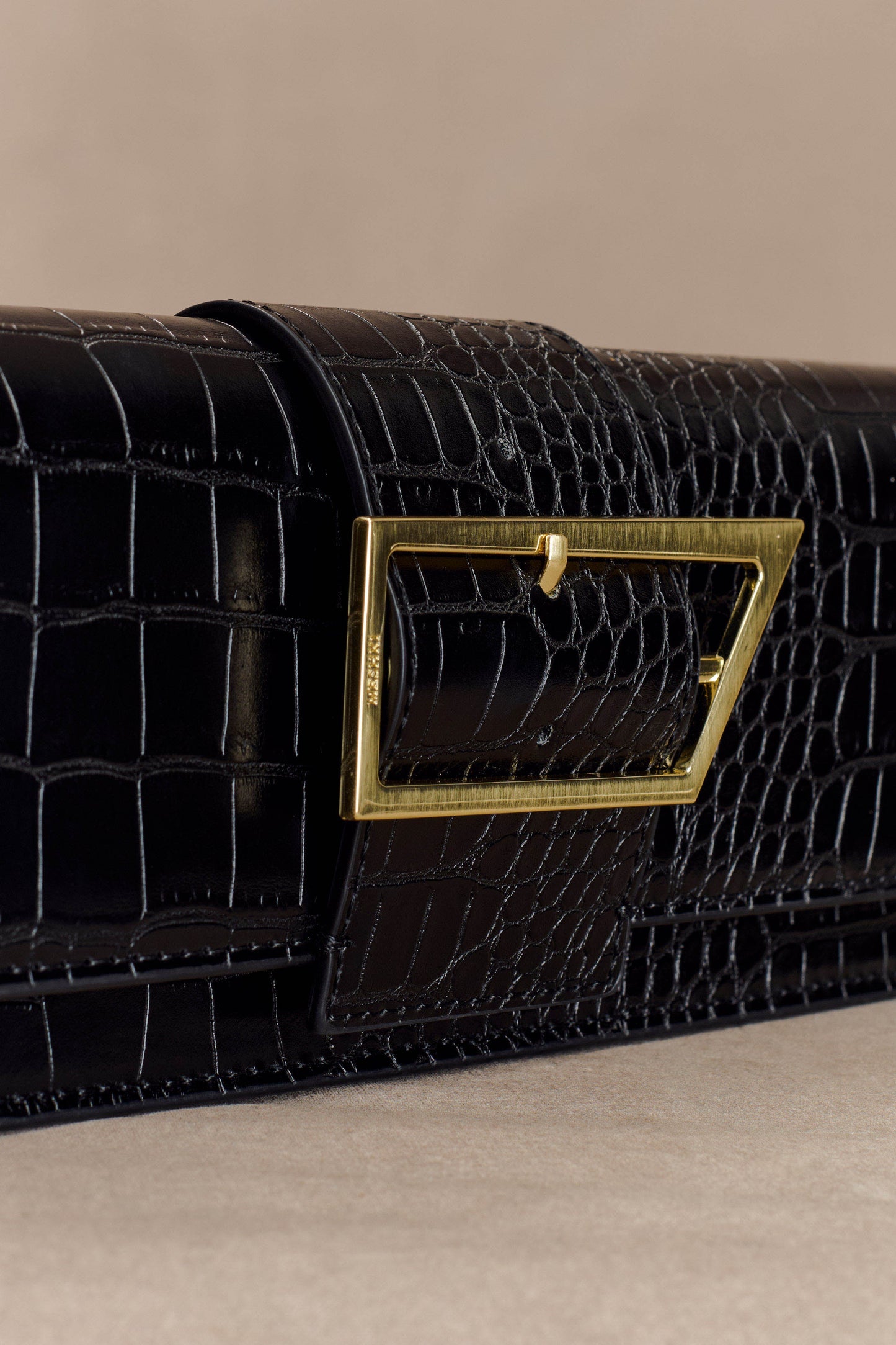 Jessica Clutch en simili cuir croco - Noir