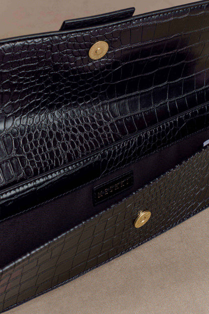 Jessica Clutch en simili cuir croco - Noir