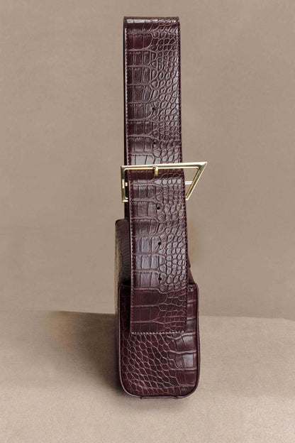 Sac à bandoulière Maria en simili cuir croco - Chocolat