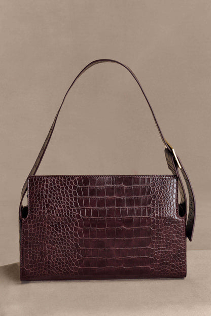 Sac à bandoulière Maria en simili cuir croco - Chocolat