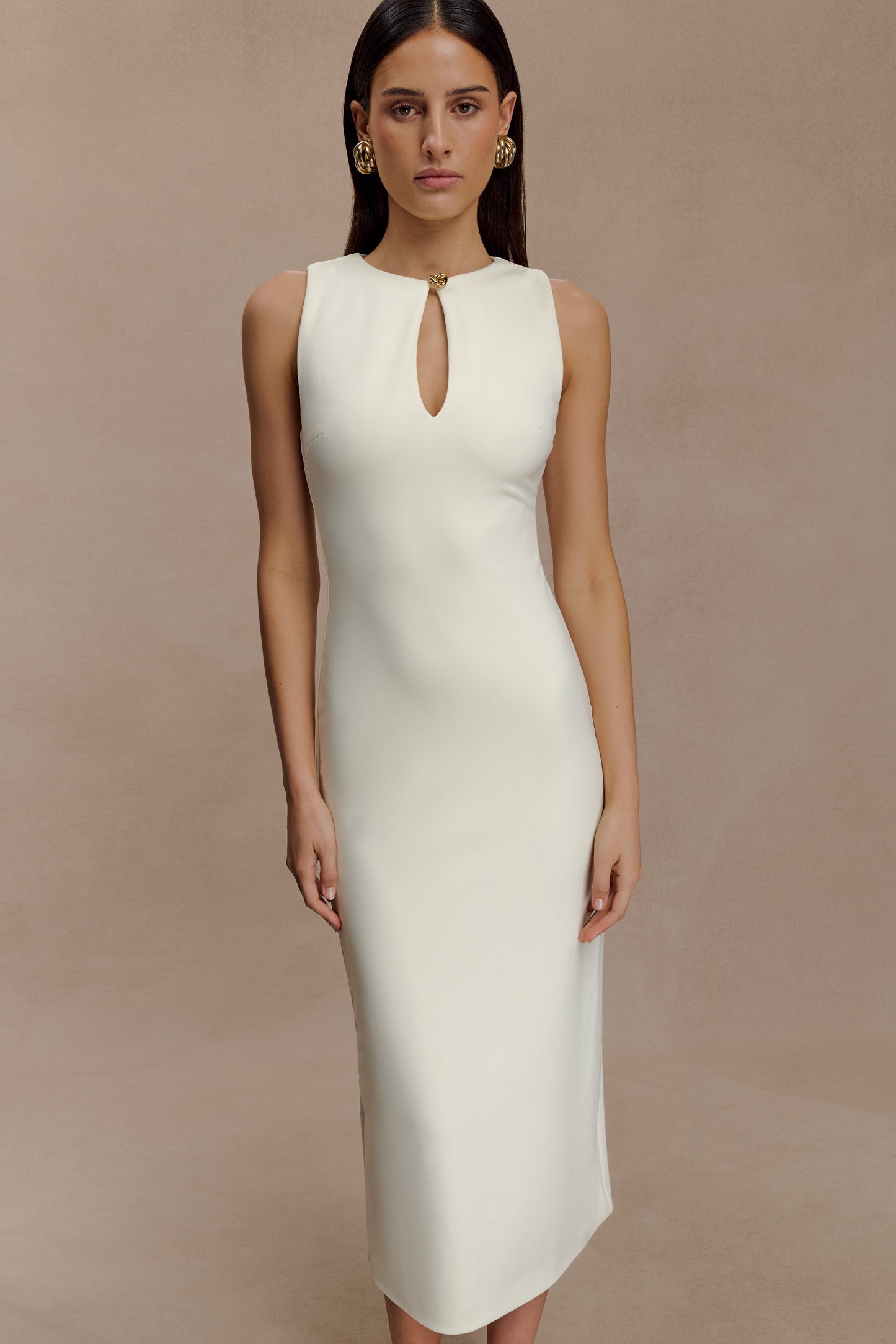 Robe midi en crêpe sans manches Norah - Ivoire