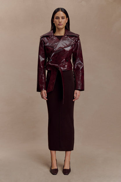 Veste courte en simili cuir effet croco Archie - Bourgogne