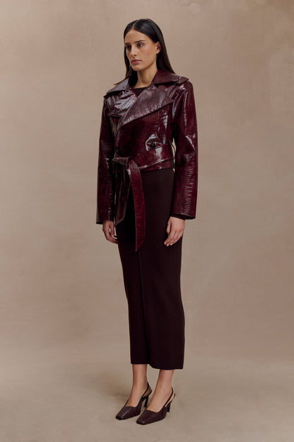 Veste courte en simili cuir effet croco Archie - Bourgogne