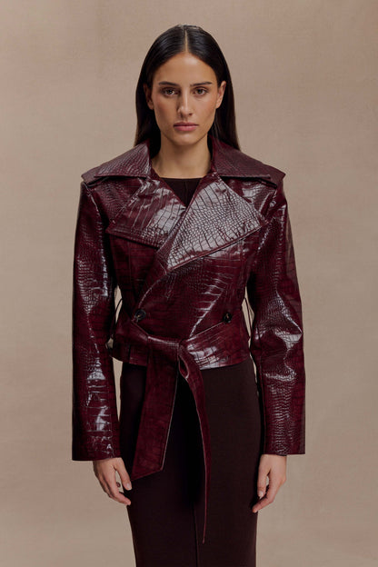 Veste courte en simili cuir effet croco Archie - Bourgogne