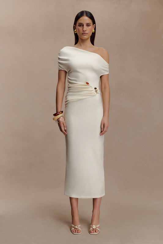 Robe midi en jersey scuba Kendra avec accessoires - Ivoire