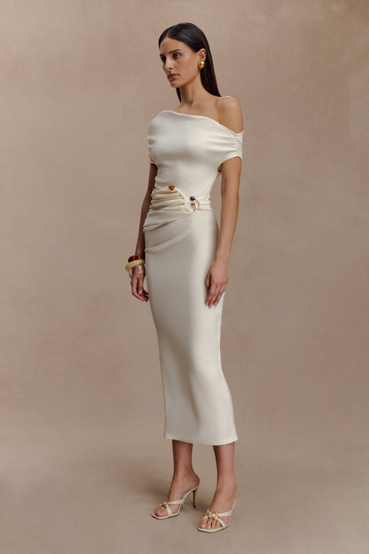 Robe midi en jersey scuba Kendra avec accessoires - Ivoire